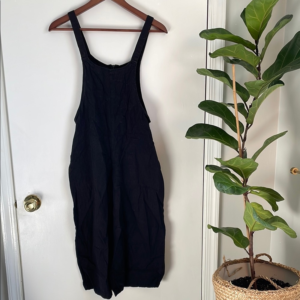 Black Sleeveless linen/flax romper wide leg crop